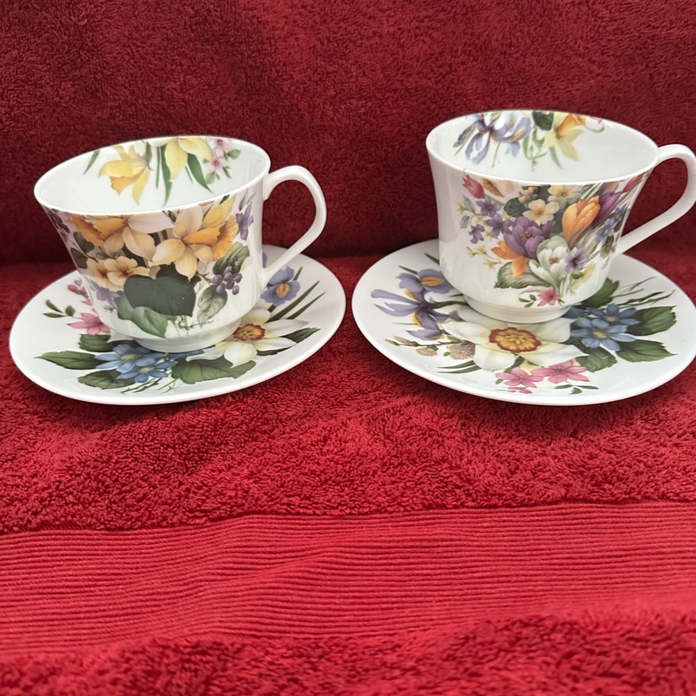 2 - Queen Floral Teacup and Saucer Set